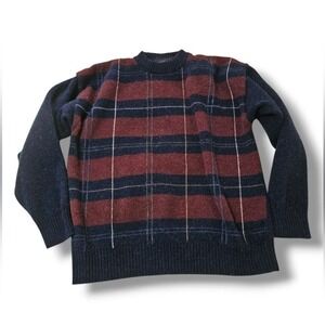 Vintage Woods & Gray 100% Lambswool Mens Large Plaid Sweater Pullover Jumper 90s